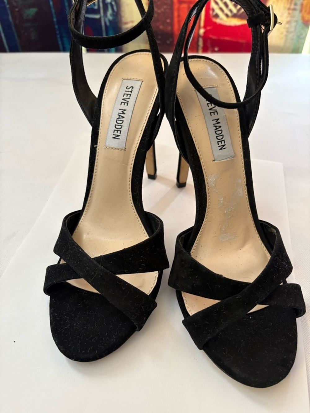 Steve Madden Black Suede Crisscross Ankle Strap Heels - Size 7M